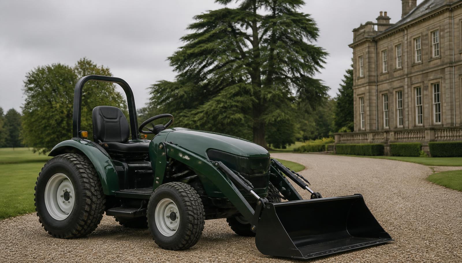 Electric tractor maintaining grassland on a UK estate