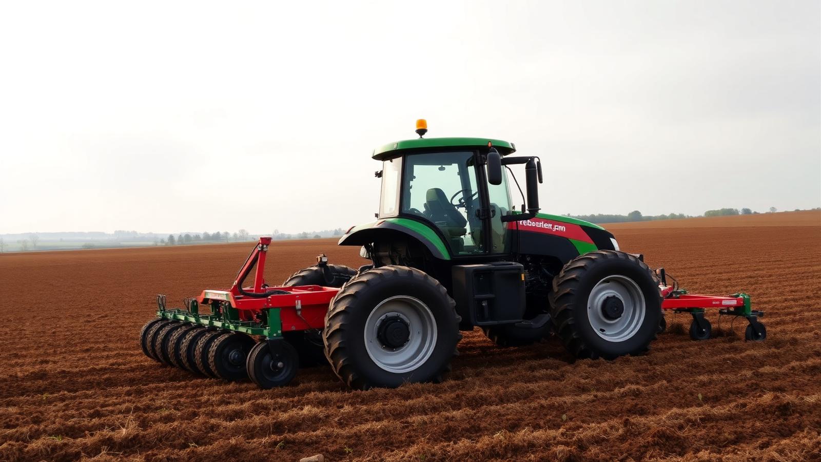 Electric tractor carrying out moderate field work on UK farmland